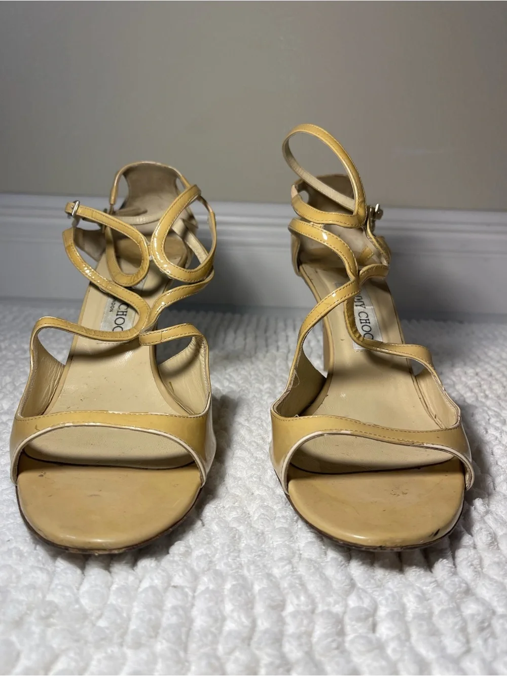 Jimmy Choo Yellow Patent Leather Strappy Heels